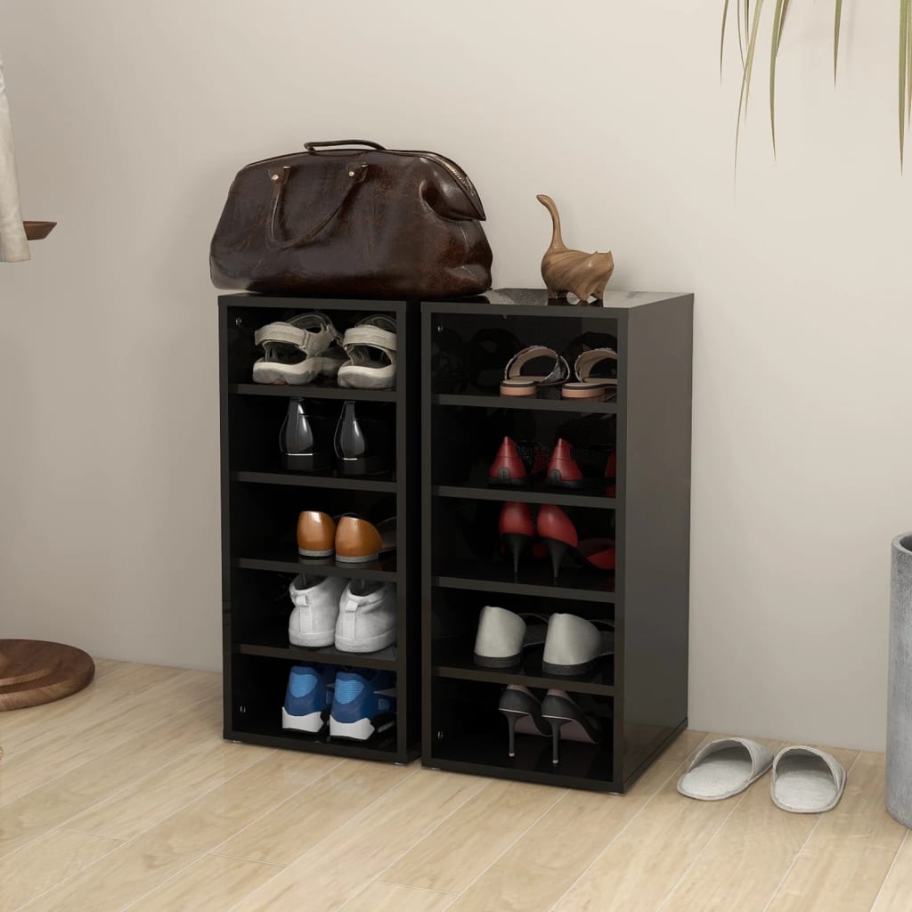 

vidaXL Schoenenkasten 2 st 31,5x35x70 cm spaanplaat hoogglans zwart