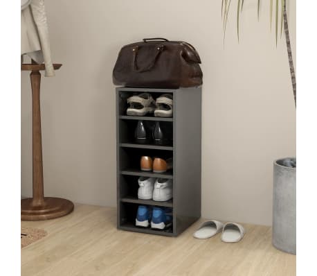 vidaXL Шкаф за обувки, сив гланц, 31,5x35x70 см, ПДЧ