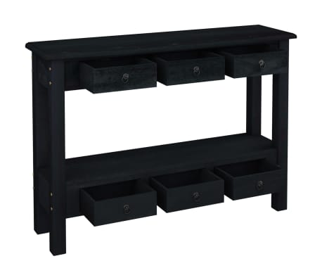 vidaXL Konzolový stolík so zásuvkami čierny 110x30x75cm masív. mahagón