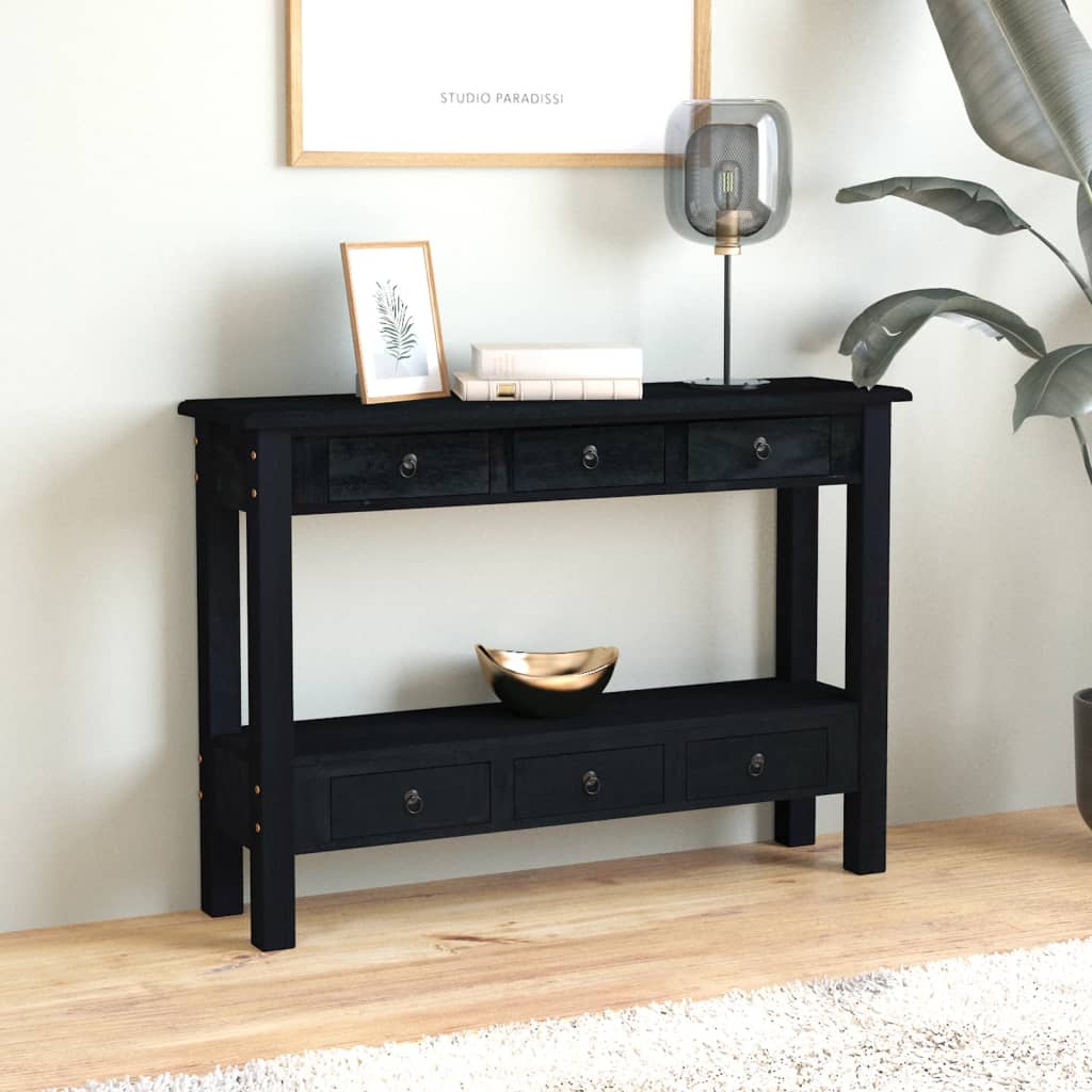 vidaXL Mesa consola c/ gavetas 110x30x75 cm mogno maciço preto
