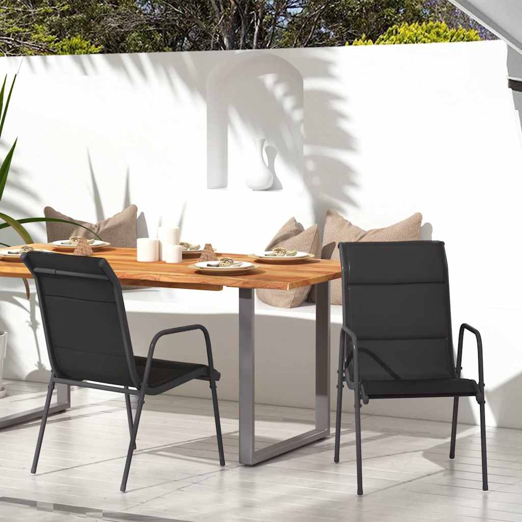 vidaXL Gartenstühle 2 Stk. Stahl und Textilene Schwarz