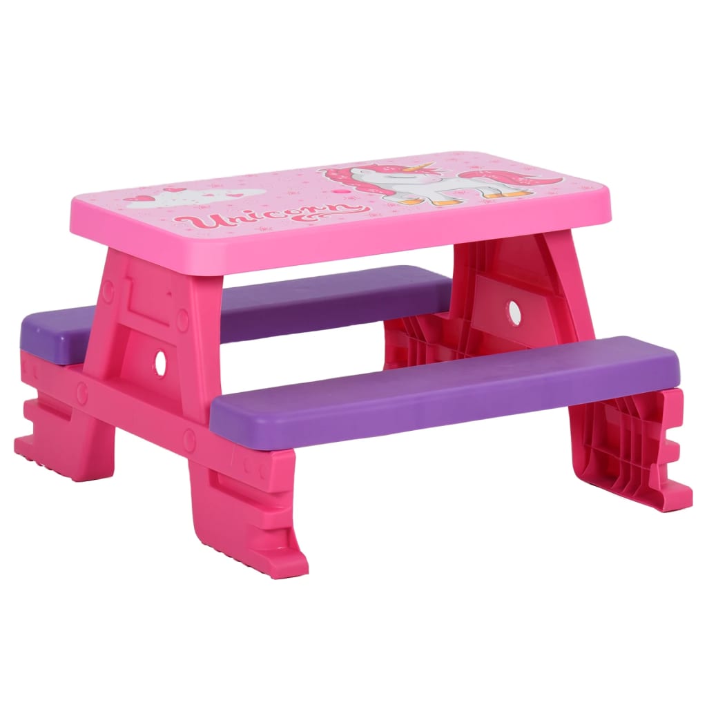 vidaXL Masă de picnic pentru copii, cu bănci, roz, 79x69x42 cm
