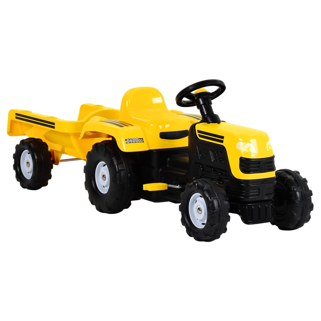 vidaXL Tractor pentru copii cu pedale şi remorcă, galben vidaXL