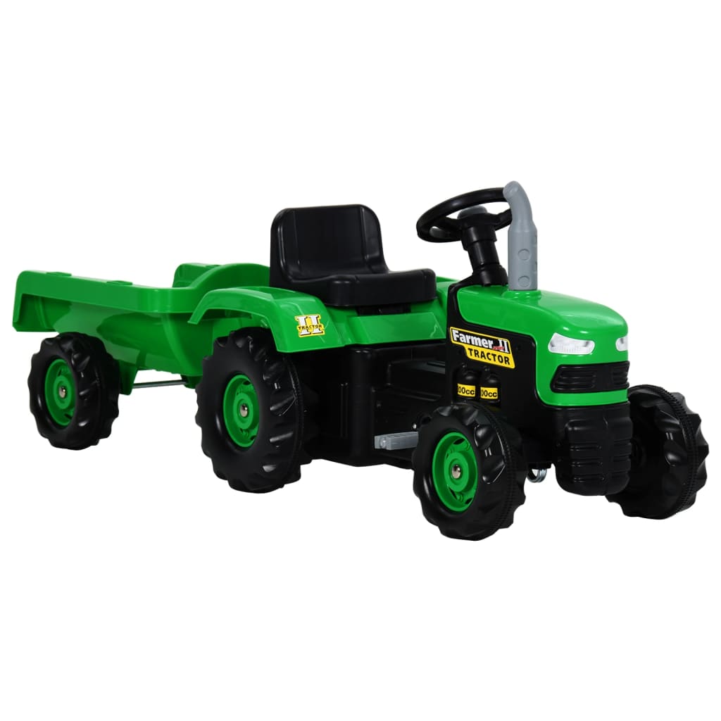 vidaXL Tractor pentru copii, cu pedale & remorcă, verde și negru