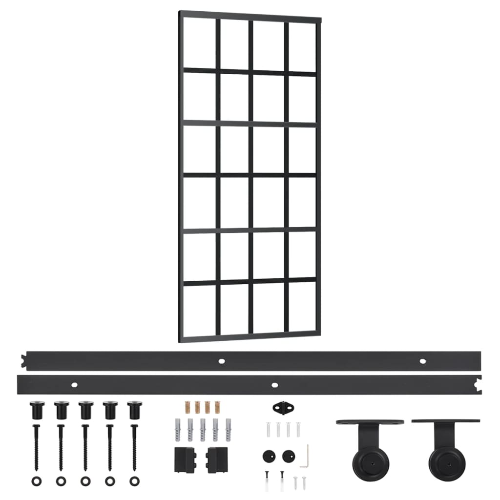 vidaXL PosuvnĂ© dveĹ™e s kovĂˇnĂ­m ESG sklo a hlinĂ­k 90 x 205 cm