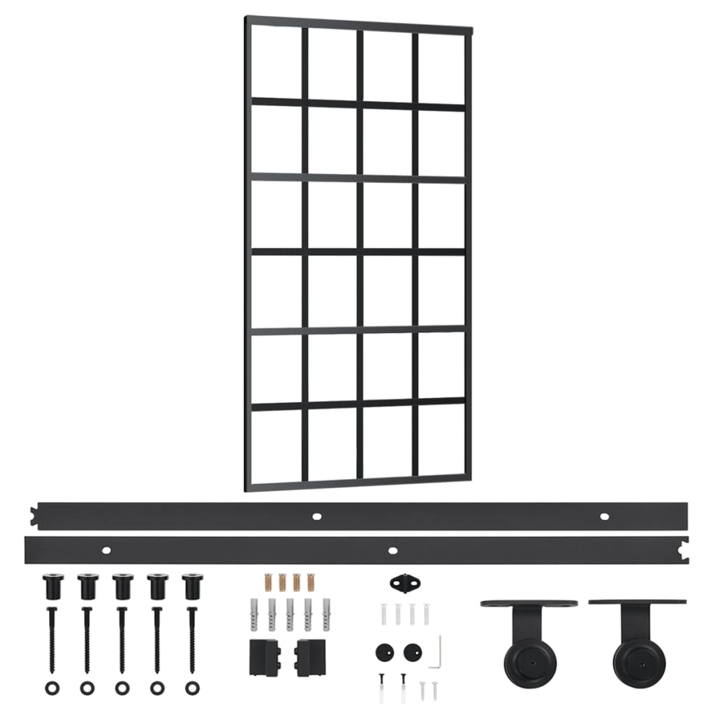 vidaXL PosuvnĂ© dveĹ™e s kovĂˇnĂ­m ESG sklo a hlinĂ­k 102 x 205 cm