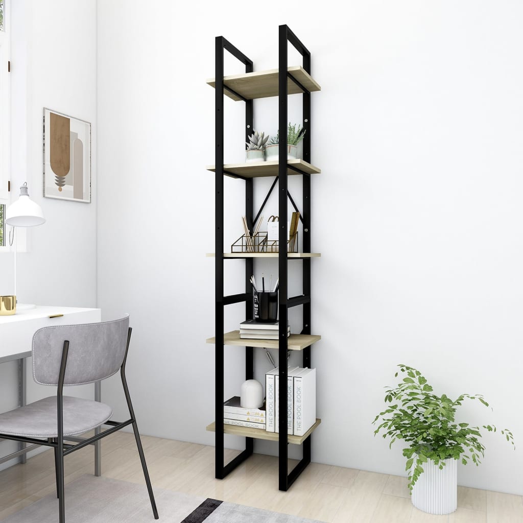 Libreria, Scaffale Portaoggetti, Scaffale per libri e documenti Grigio  Sonoma 80x30x145,5 cm Legno Multistrato e Ferro KOS84592 MaisonChic