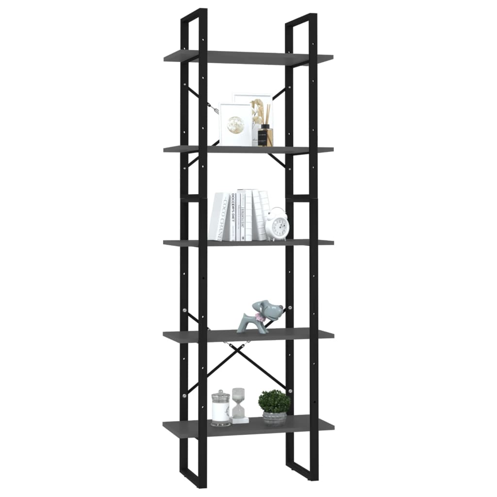 

vidaXL Boekenkast met 5 schappen 60x30x175 cm spaanplaat grijs