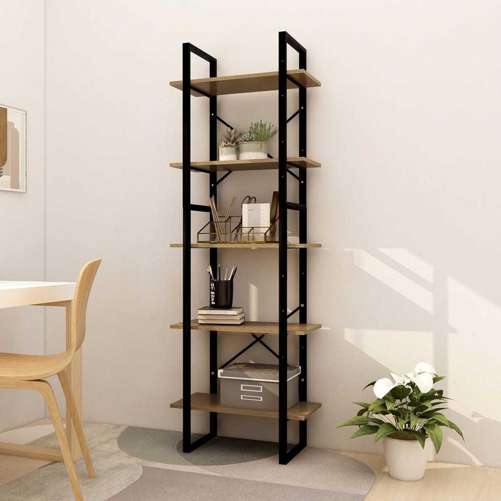 5-Tier Book Cabinet Brown 60x30x175 cm Pinewood