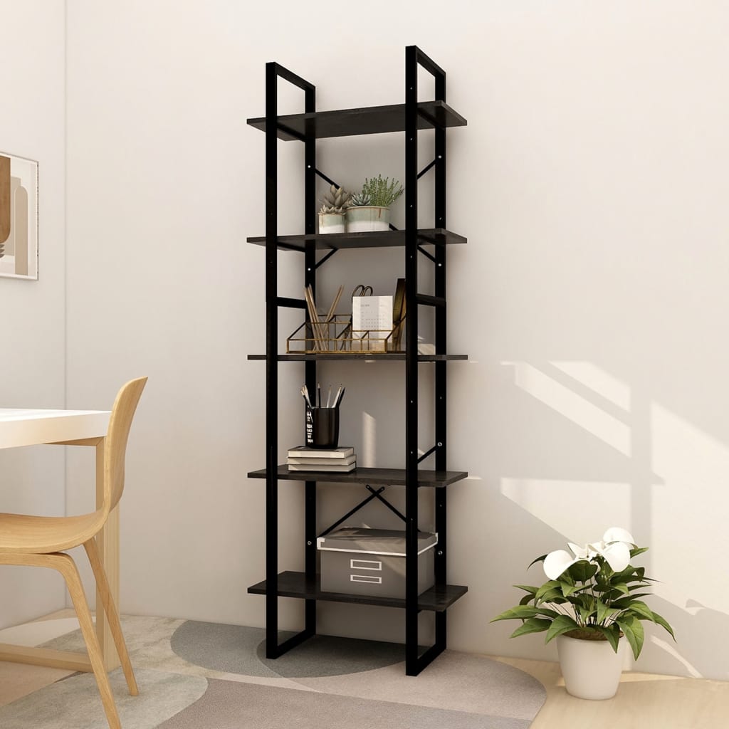 vidaXL Bibliotecă cu 5 rafturi, negru, 60x30x175 cm, lemn de pin