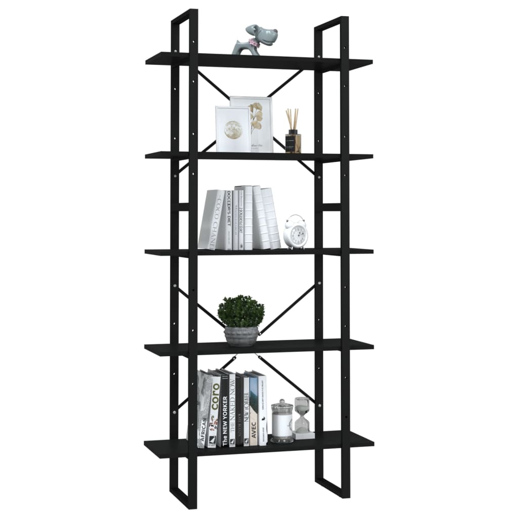 

vidaXL Boekenkast met 5 schappen 80x30x175 cm spaanplaat zwart