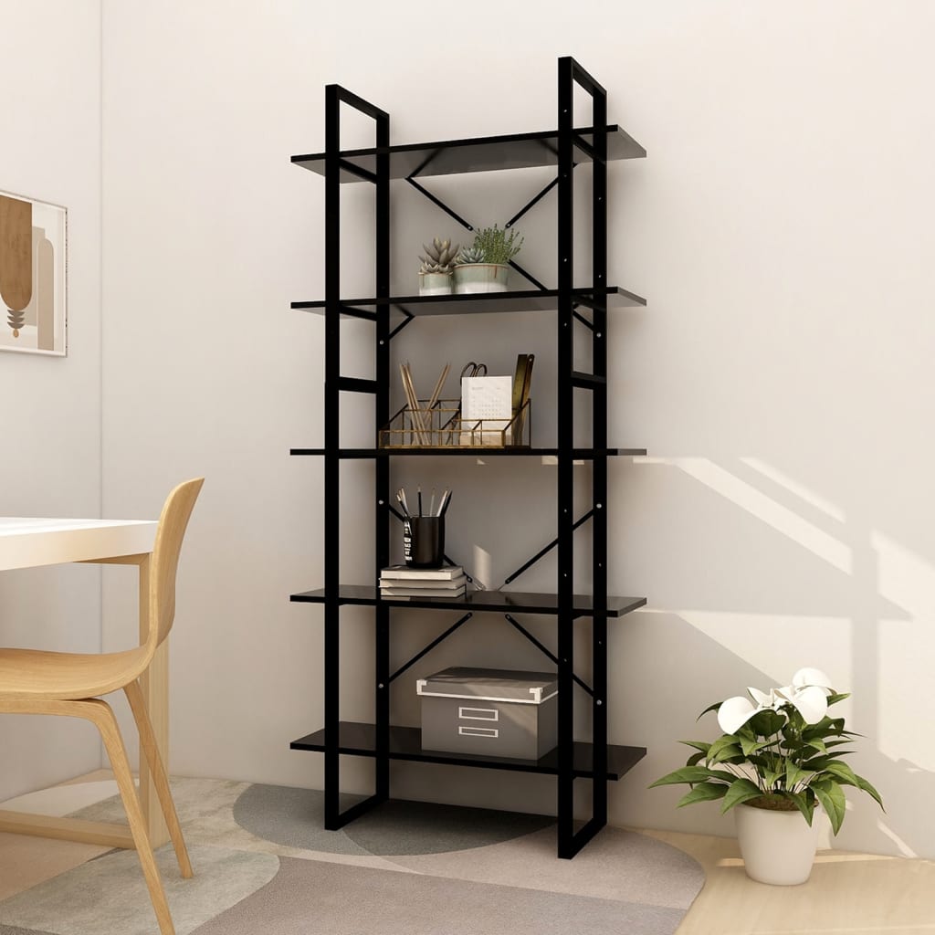 vidaXL Bücherregal 5 Fächer Schwarz 80x30x175 cm Holzwerkstoff