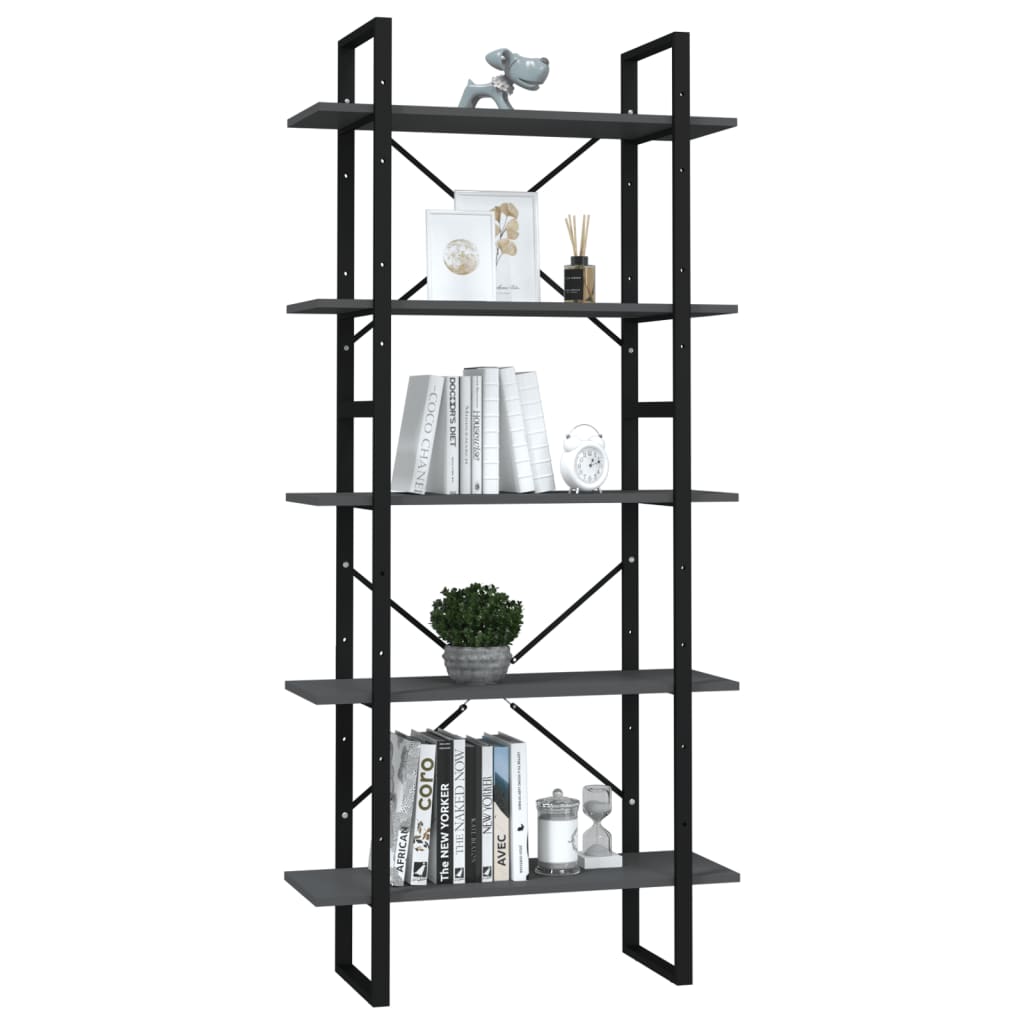 

vidaXL Boekenkast met 5 schappen 80x30x175 cm spaanplaat grijs