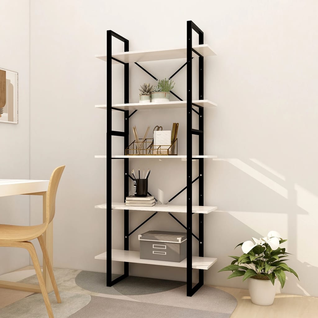5-Tier Book Cabinet White 80x30x175 cm Pinewood