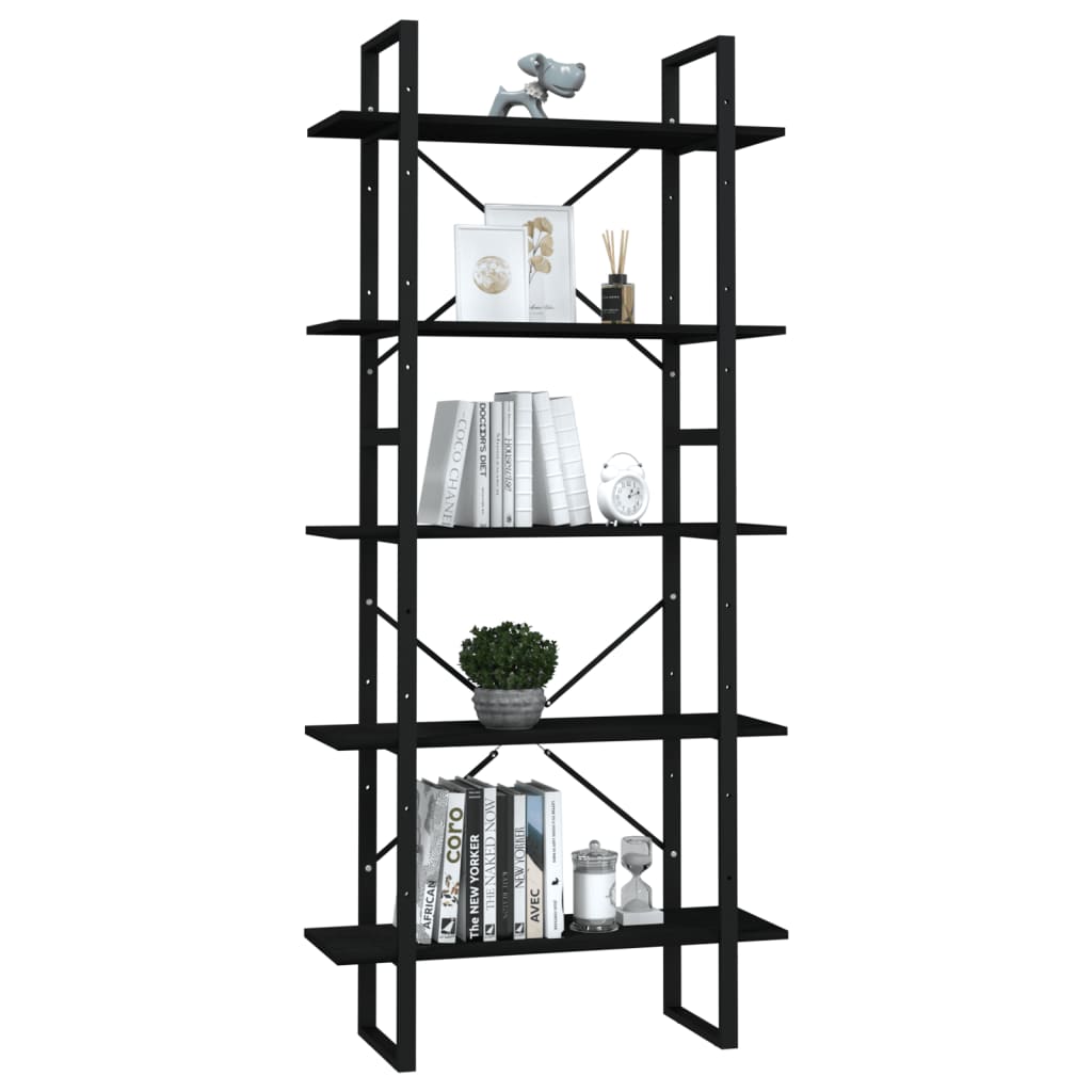 

vidaXL Boekenkast met 5 schappen 80x30x175 cm grenenhout zwart