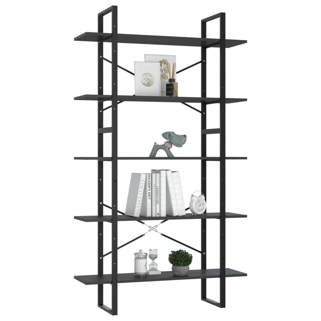 

vidaXL Boekenkast met 5 schappen 100x30x175 cm spaanplaat grijs