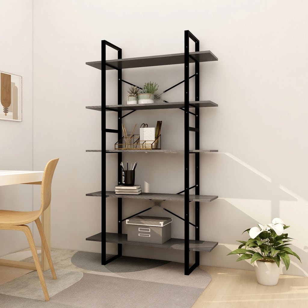 5-Tier Book Cabinet Grey 100x30x175 cm Pinewood