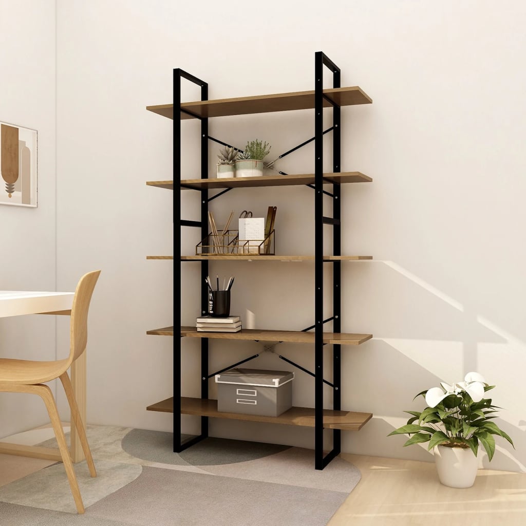 5-Tier Book Cabinet Brown 100x30x175 cm Pinewood