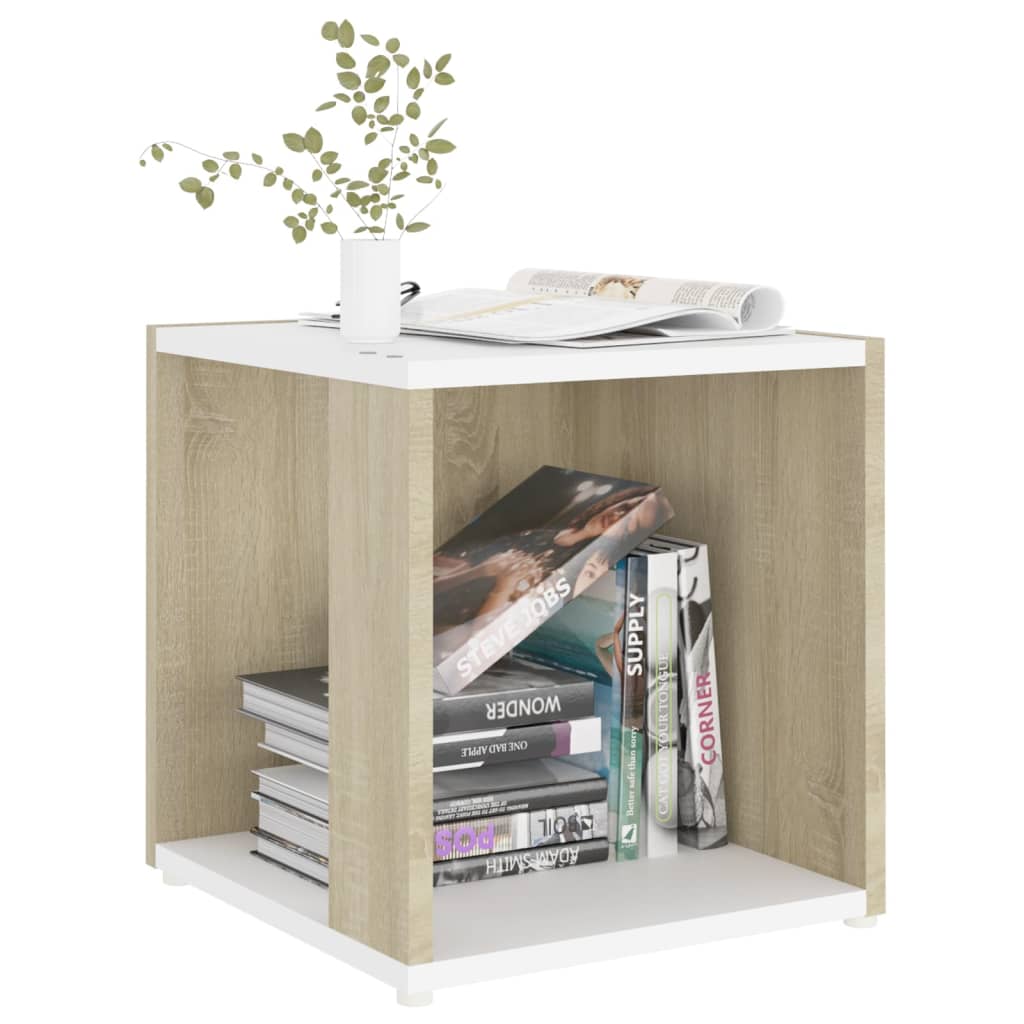 vidaXL Mesa de apoio 33x33x34,5cm contrapl. branco/cor carvalho sonoma