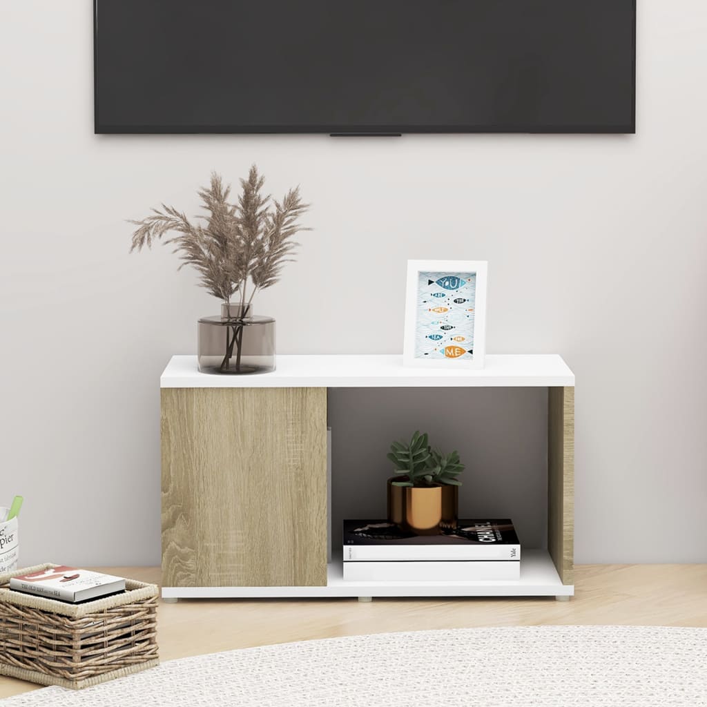 Petrashop  TV skříňka bílá a dub sonoma 60 x 24 x 32 cm dřevotříska
