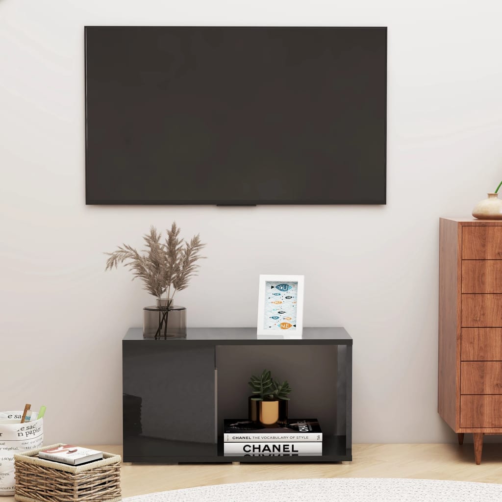 Petrashop  TV skříňka černá s vysokým leskem 60 x 24 x 32 cm dřevotříska