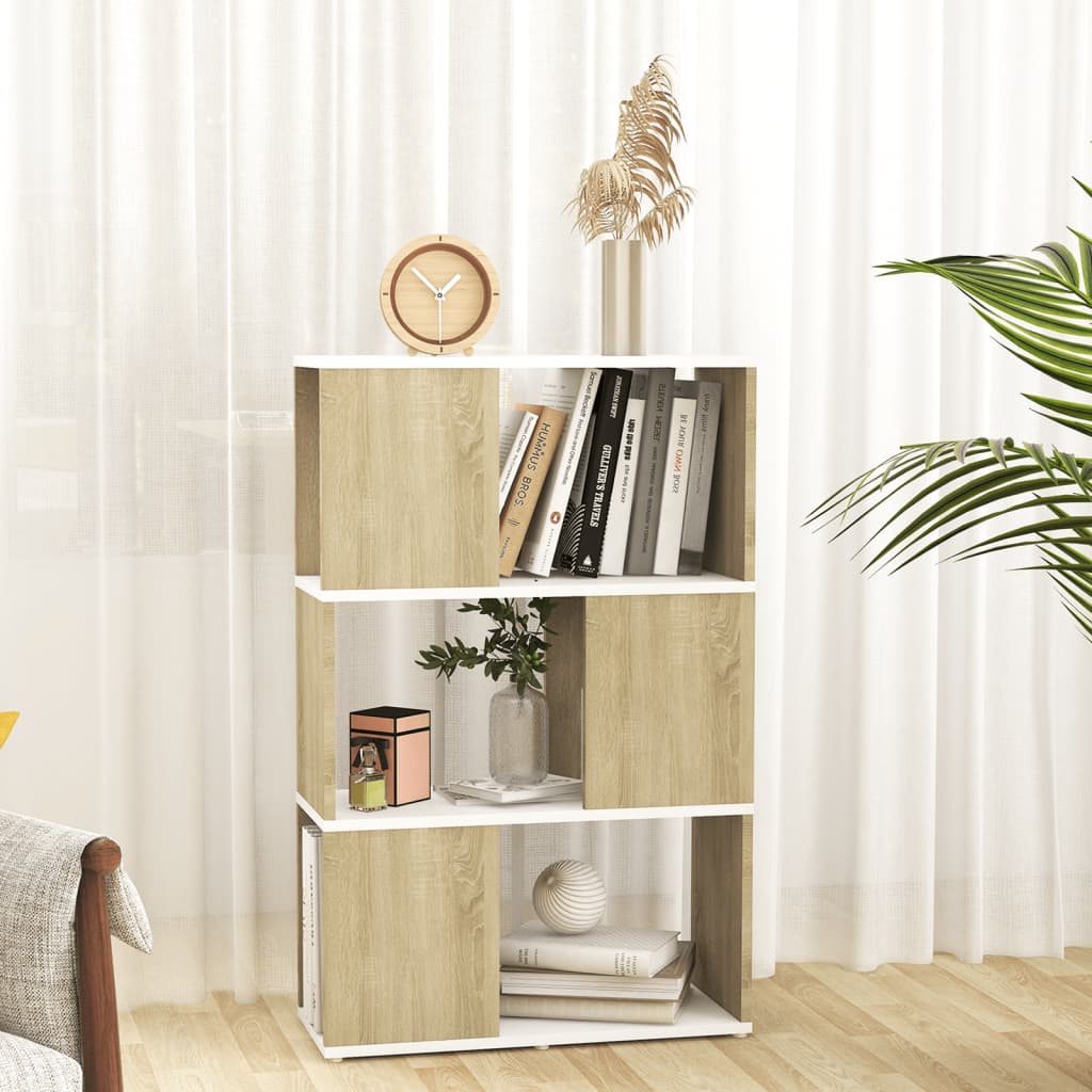 vidaXL Book Cabinet Room Divider White&Sonoma Oak 60x24x94cm Engineered Wood