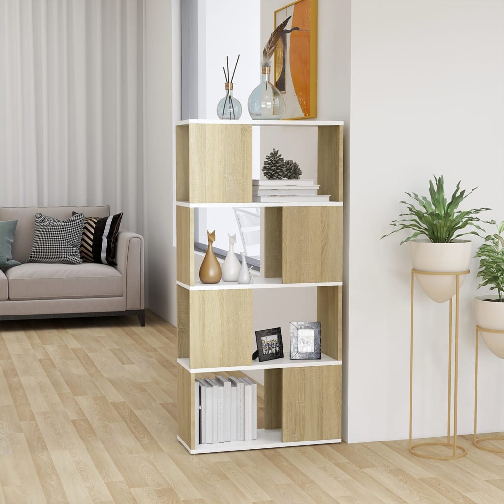 Bücherregal Raumteiler Weiß Sonoma-Eiche 60x24x124,5 cm