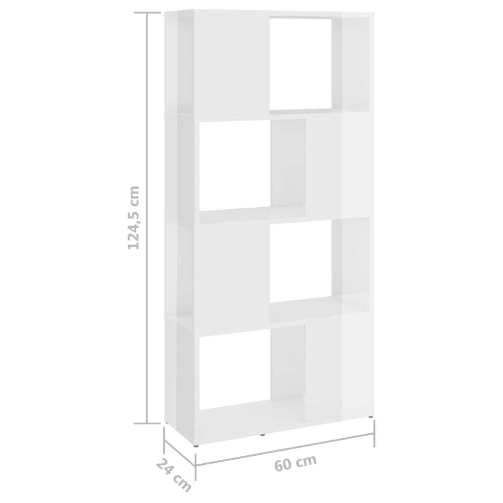 Bücherregal Raumteiler Hochglanz-Weiß 60x24x124,5 cm