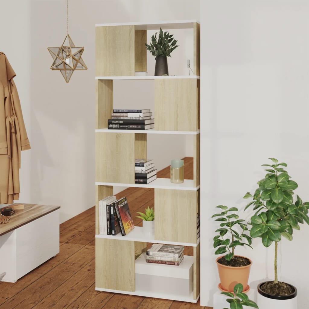 vidaXL Bibliotecă/Separator cameră, alb/stejar sonoma, 60x24x155 cm