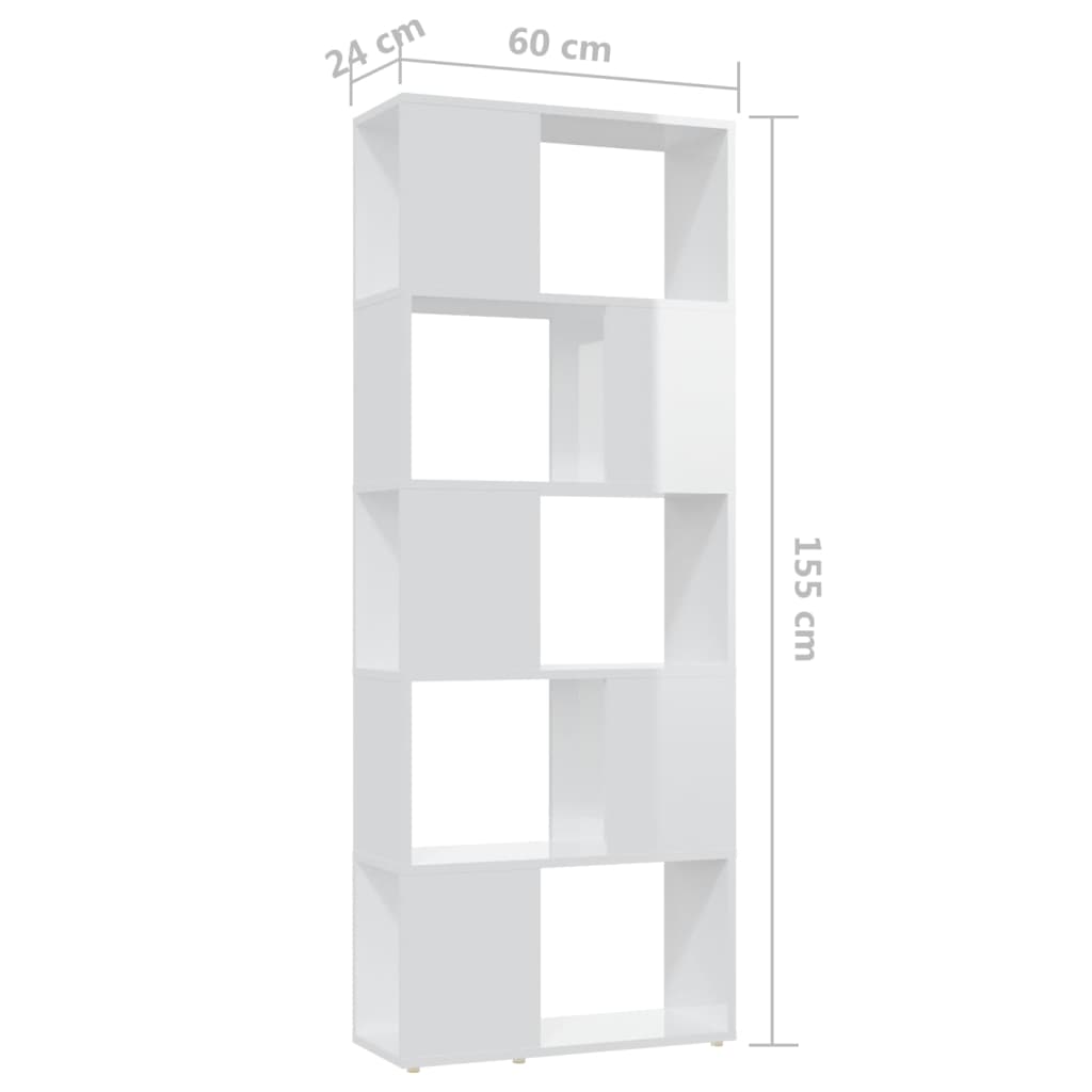 Bücherregal Raumteiler Hochglanz-Weiß 60x24x155 cm