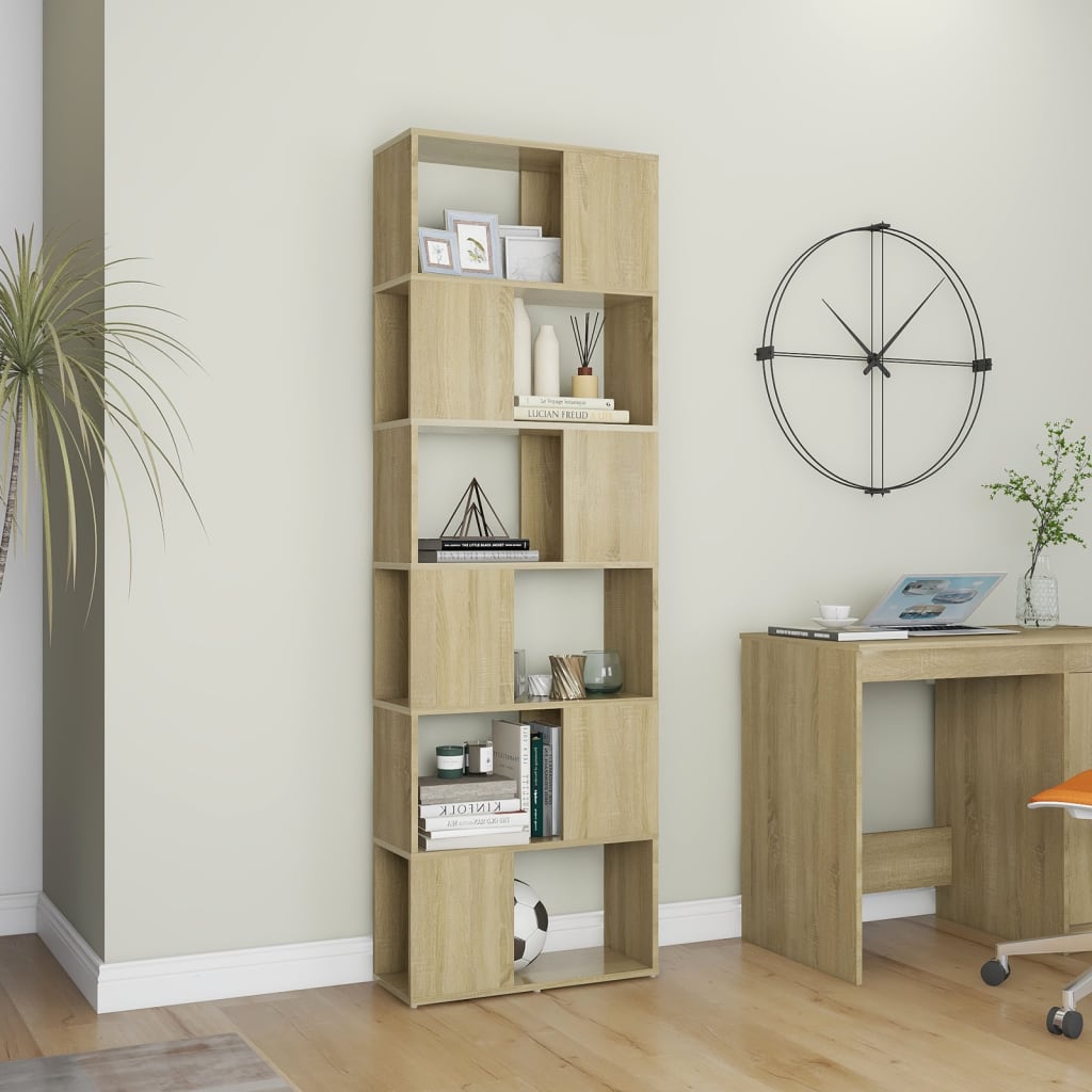 vidaXL Book Cabinet Room Divider Sonoma Oak 60x24x186 cm Engineered Wood