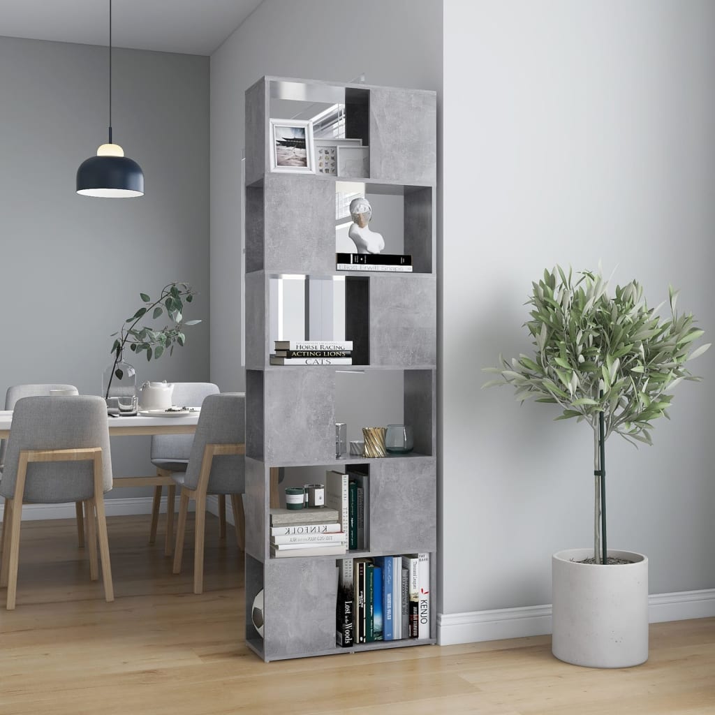 Bücherregal Raumteiler Betongrau 60x24x186 cm Holzwerkstoff | Stepinfit