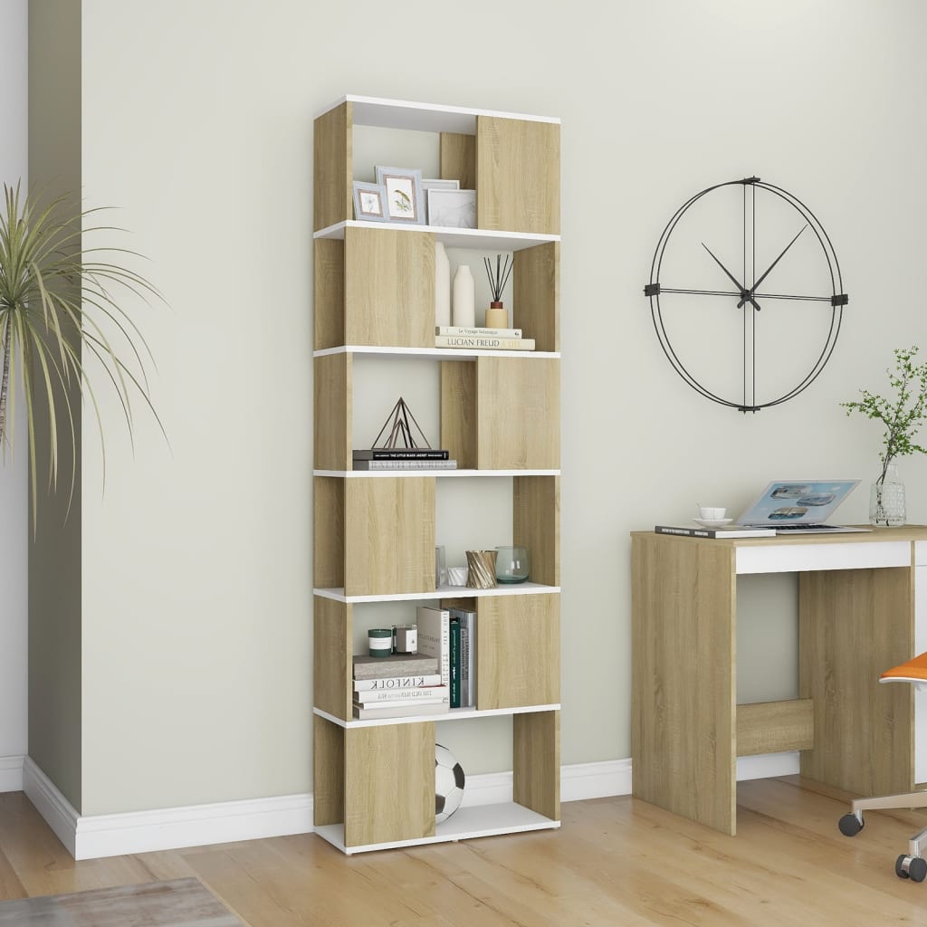 

vidaXL Boekenkast/kamerscherm 60x24x186 cm wit en sonoma eikenkleurig