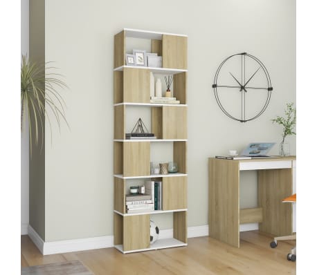 vidaXL Biblioth&egrave;que/S&eacute;parateur de pi&egrave;ce Blanc ch&ecirc;ne sonoma 60x24x186cm