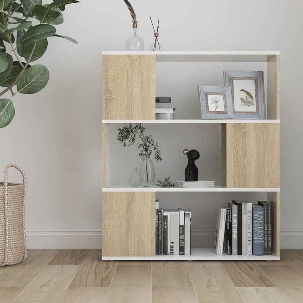 vidaXL Book Cabinet Room Divider White&Sonoma Oak 80x24x94cm Engineered Wood