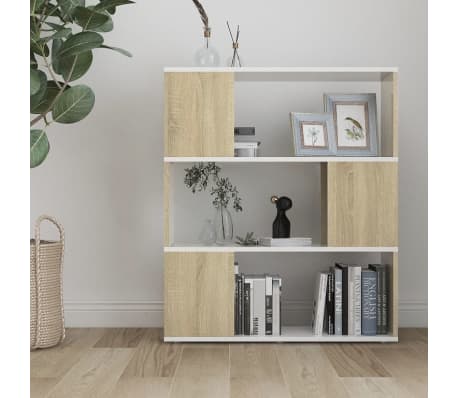 vidaXL Book Cabinet Room Divider White&Sonoma Oak 80x24x94cm Engineered Wood