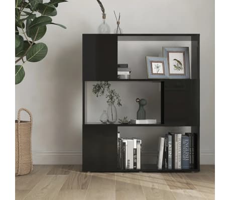 vidaXL Book Cabinet Room Divider High Gloss Black 80x24x94cm Engineered Wood