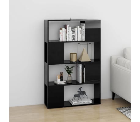 vidaXL Knjižna omara za razdelitev prostora sijaj črna 80x24x124,5 cm
