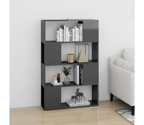 vidaXL Book Cabinet Room Divider High Gloss Grey 80x24x124.5 cm