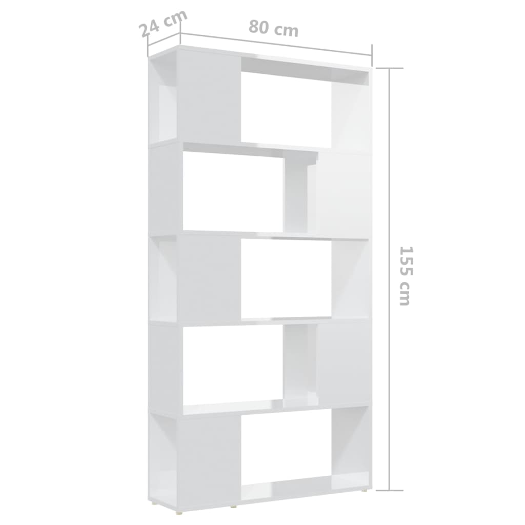 Bücherregal Raumteiler Hochglanz-Weiß 80x24x155cm Spanplatte
