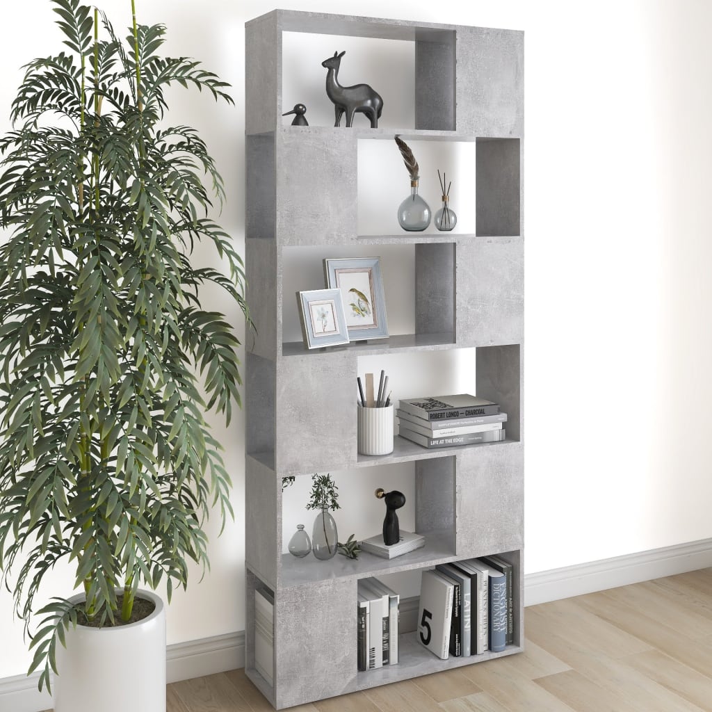 vidaXL Bücherregal Raumteiler Betongrau 80x24x186 cm Holzwerkstoff