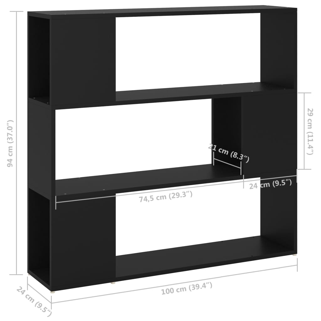 Fekete térelválasztó könyvszekrény 100 x 24 x 94 cm 