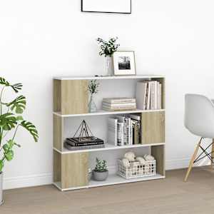 vidaXL Spintelė knygoms/kambario pertvara, balta/ąžuolo, 100x24x94cm