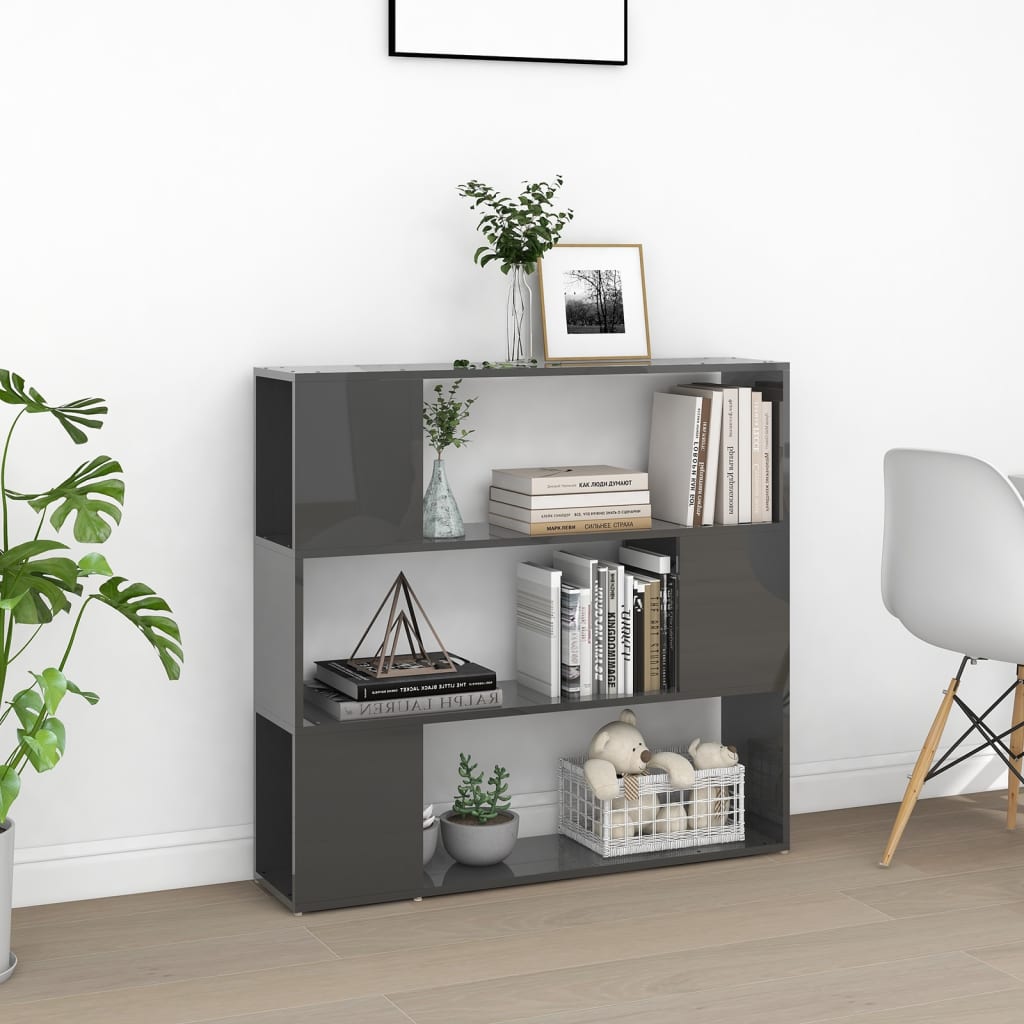 vidaXL Boekenkast/kamerscherm 100x24x94 cm hoogglans grijs