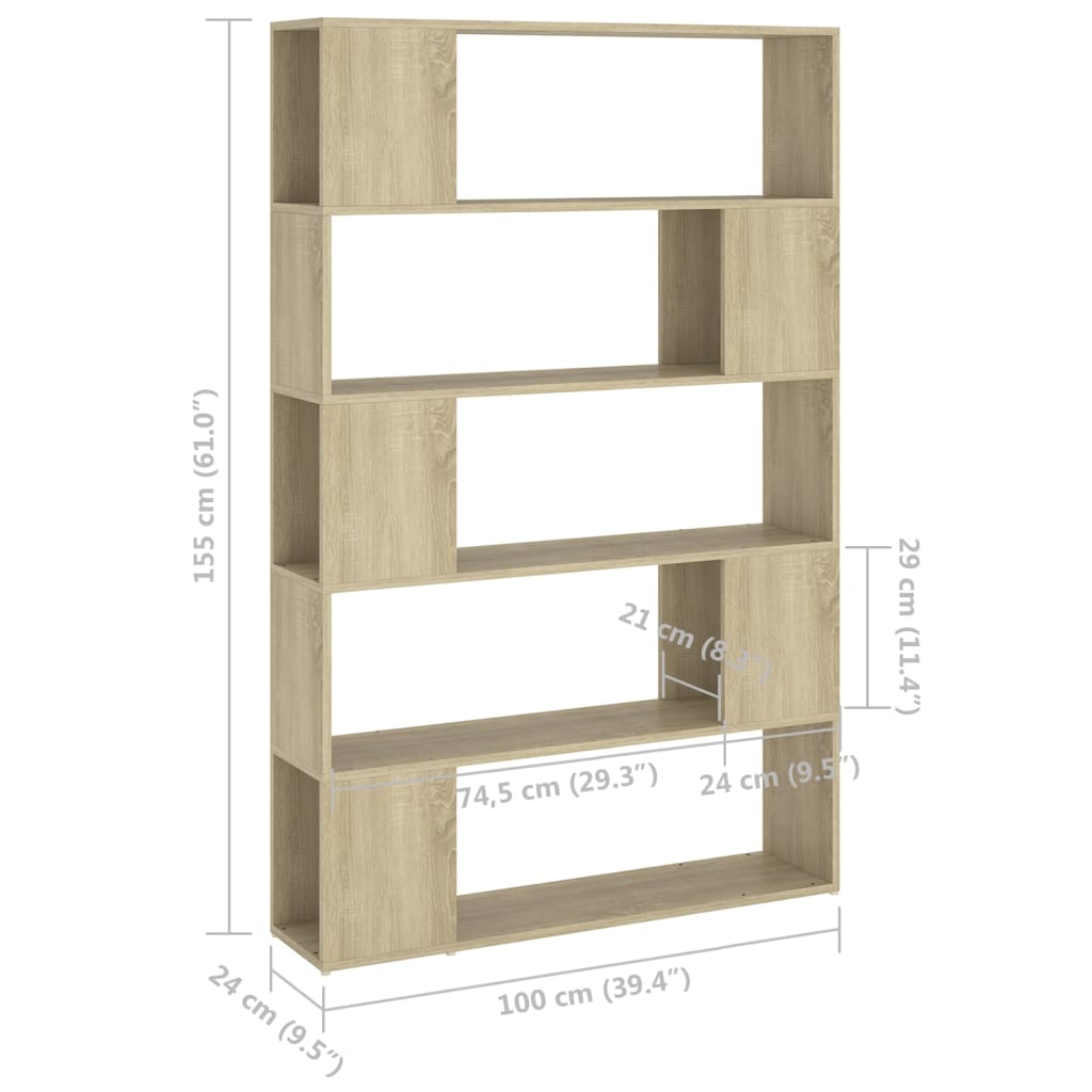 Bibliotecă/Separator cameră, stejar sonoma, 100x24x155 cm PAL