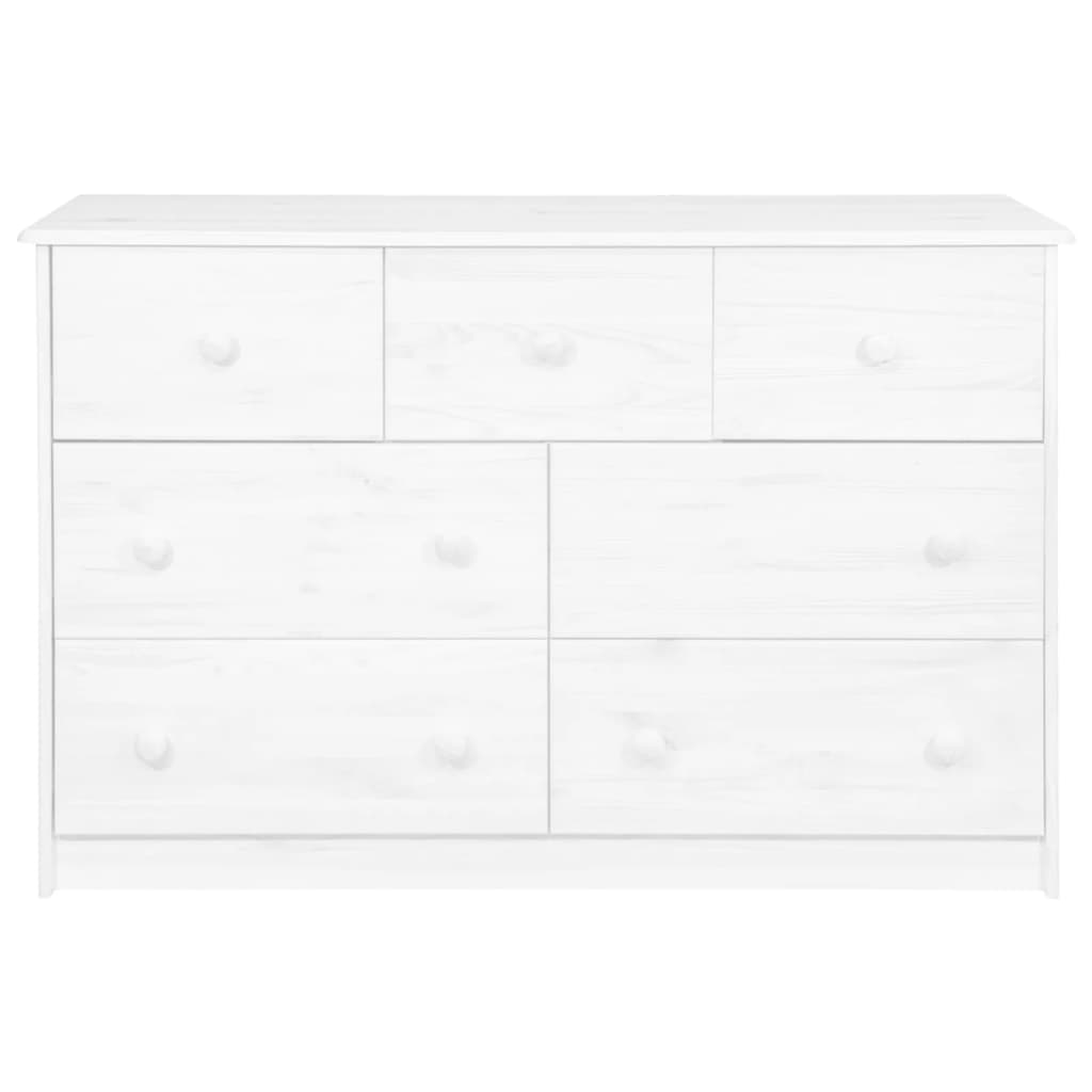 vidaXL Servantă cu 7 sertare, alb, 113x35x73 cm, lemn masiv de pin