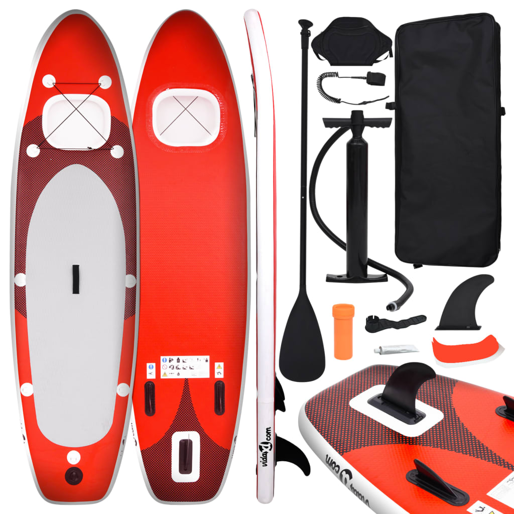 vidaXL Set placă paddleboarding gonflabilă, roşu, 300x76x10 cm vidaXL