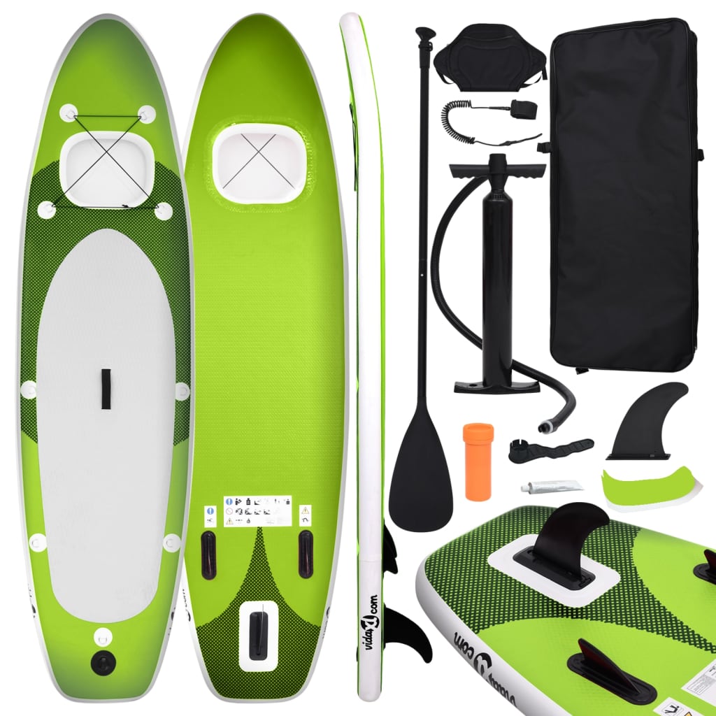 vidaXL Set placă paddleboarding gonflabilă, verde, 300x76x10 cm vidaXL