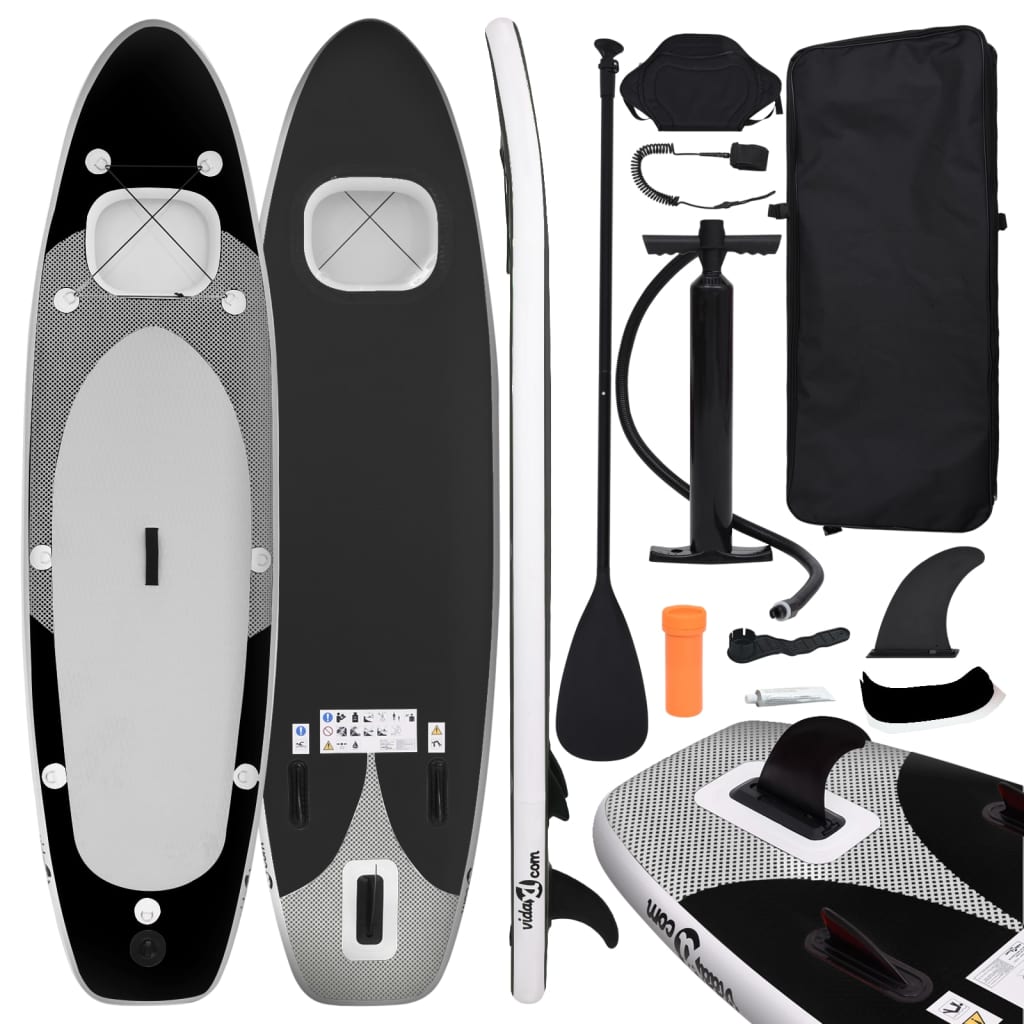 vidaXL Set placă paddleboarding gonflabilă, negru, 300x76x10 cm vidaXL