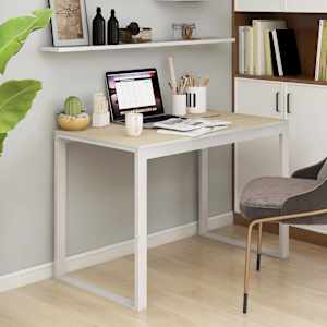 Računalniška miza bela in hrast 110x60x73 cm iverna plošča